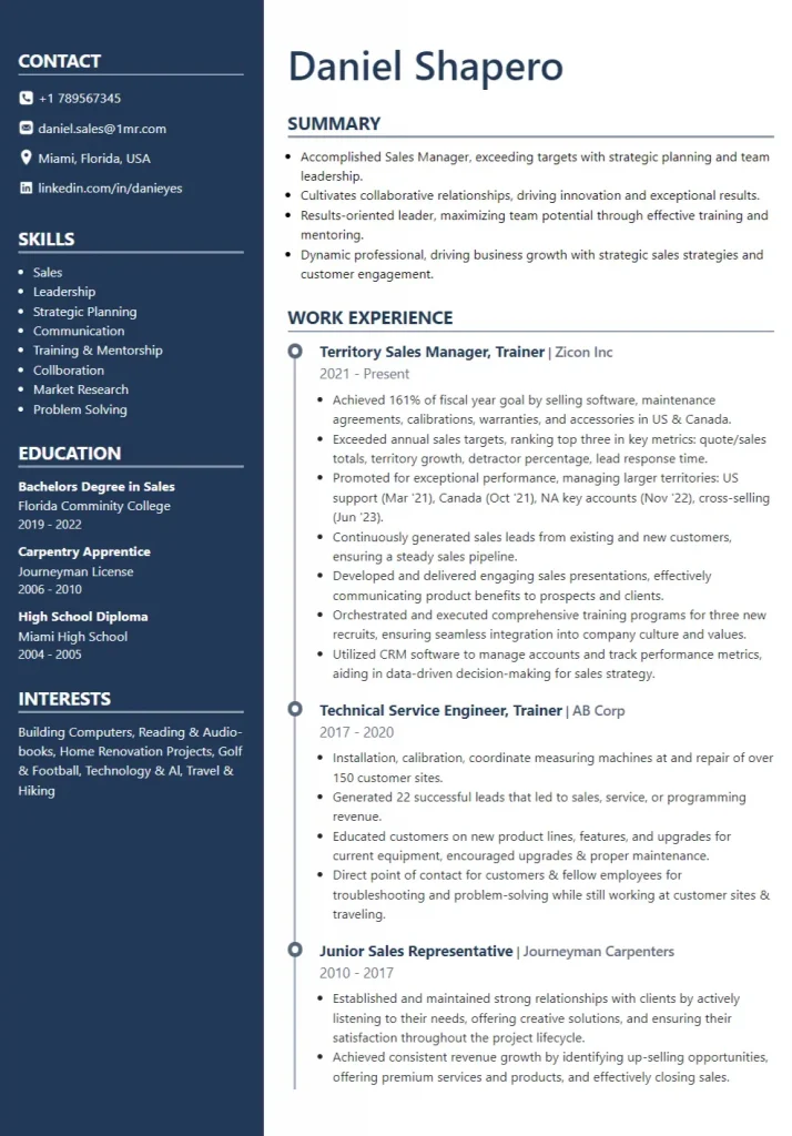 Sales director Resume Example in Modern Resume template