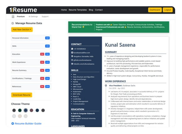 1millionresume - resume builder screen