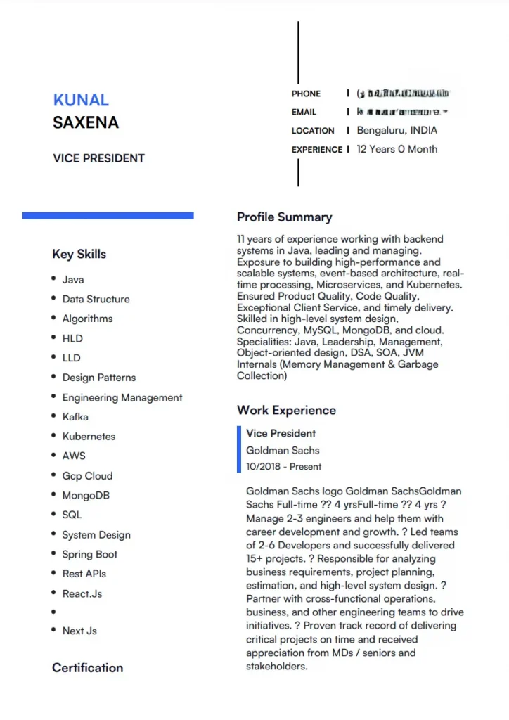 kunal saxena resume created with naukri resume maker