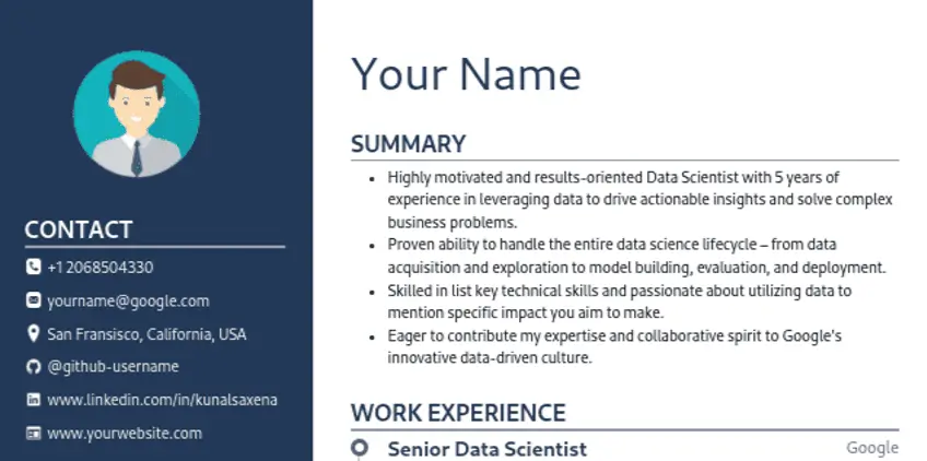 contact info and social links in resume