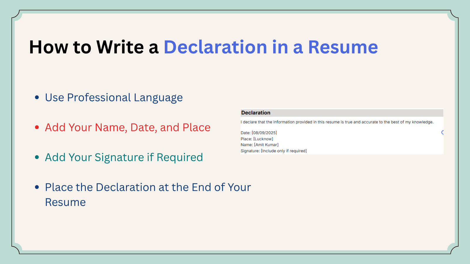 This image is showing Resume Declaration Section Blog Featured image
